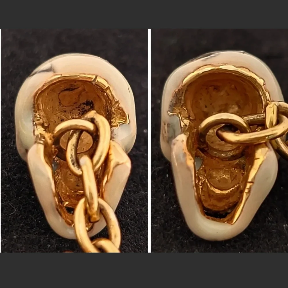 Antique Snake Skull Enamel Diamond Cuff Links 14K Yellow Gold-Estate Jewelry 10g